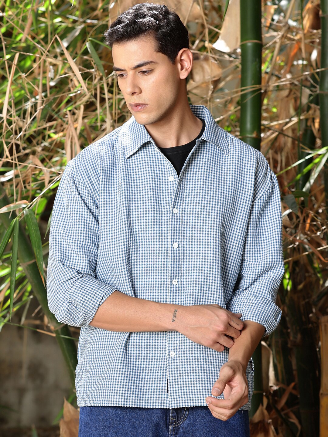 

The Roadster Lifestyle Co. Blue Gingham Checked Oversized Fit Shirt