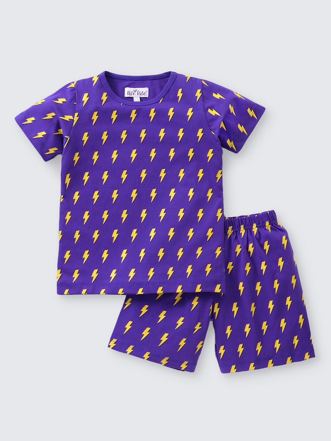 

Nite Flite Kids Printed Pure Cotton Night Suit, Purple