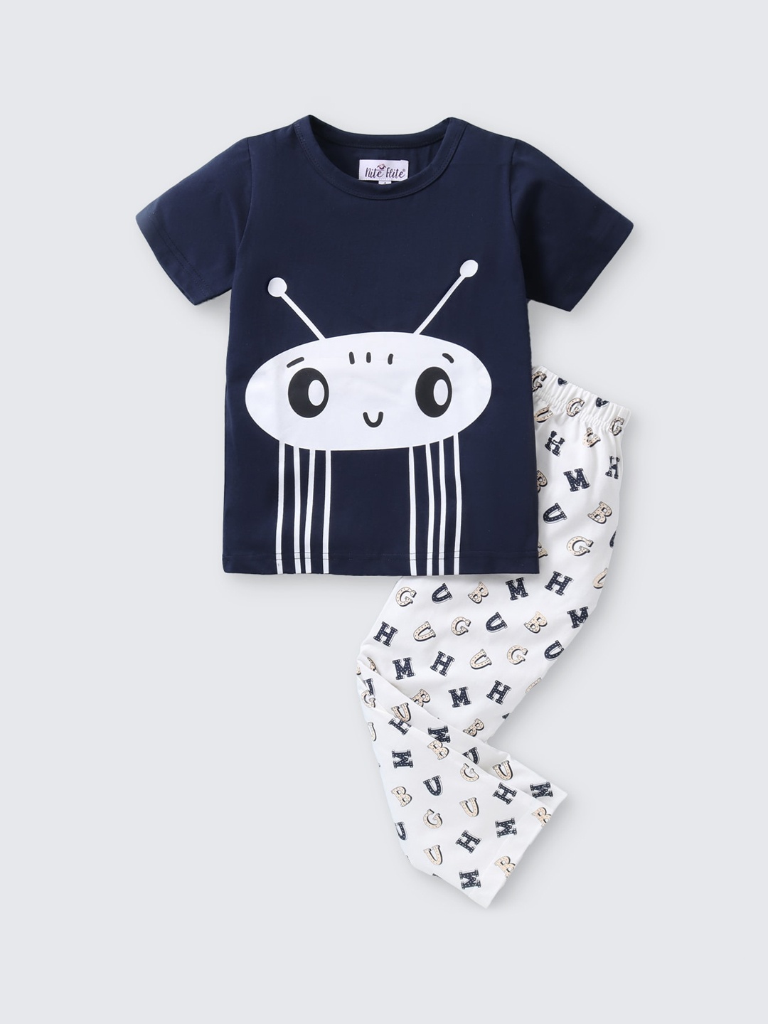 

Nite Flite Kids Printed Pure Cotton Night Suit, Off white