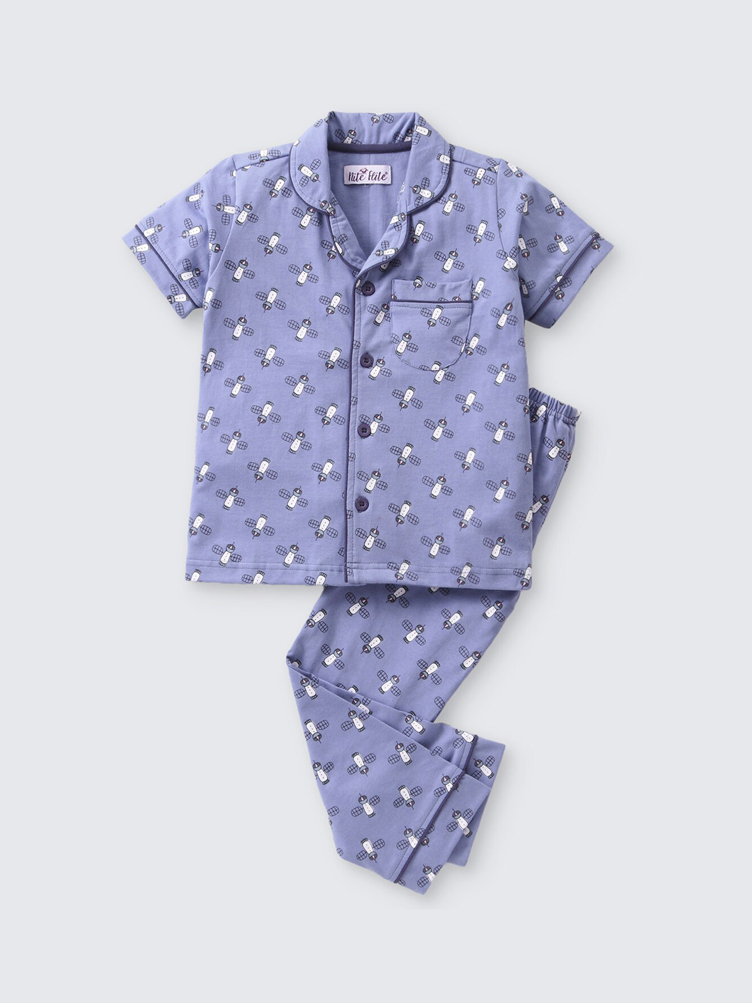 

Nite Flite Boys Printed Pure Cotton Night Suit, Grey