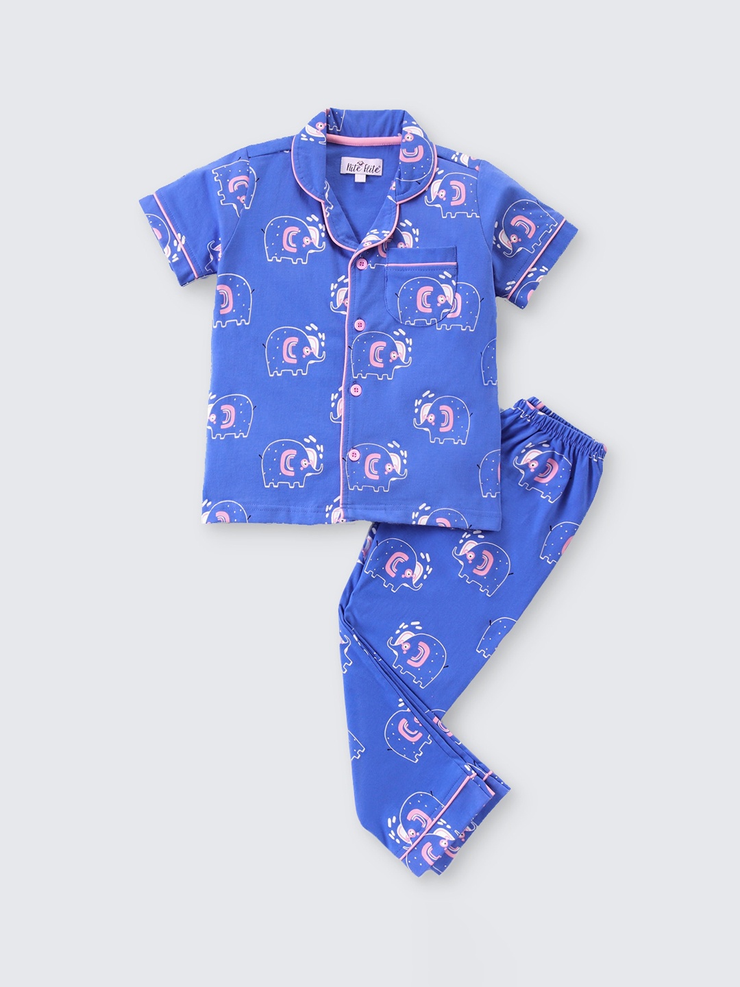 

Nite Flite Girls Printed Pure Cotton Night Suit, Blue