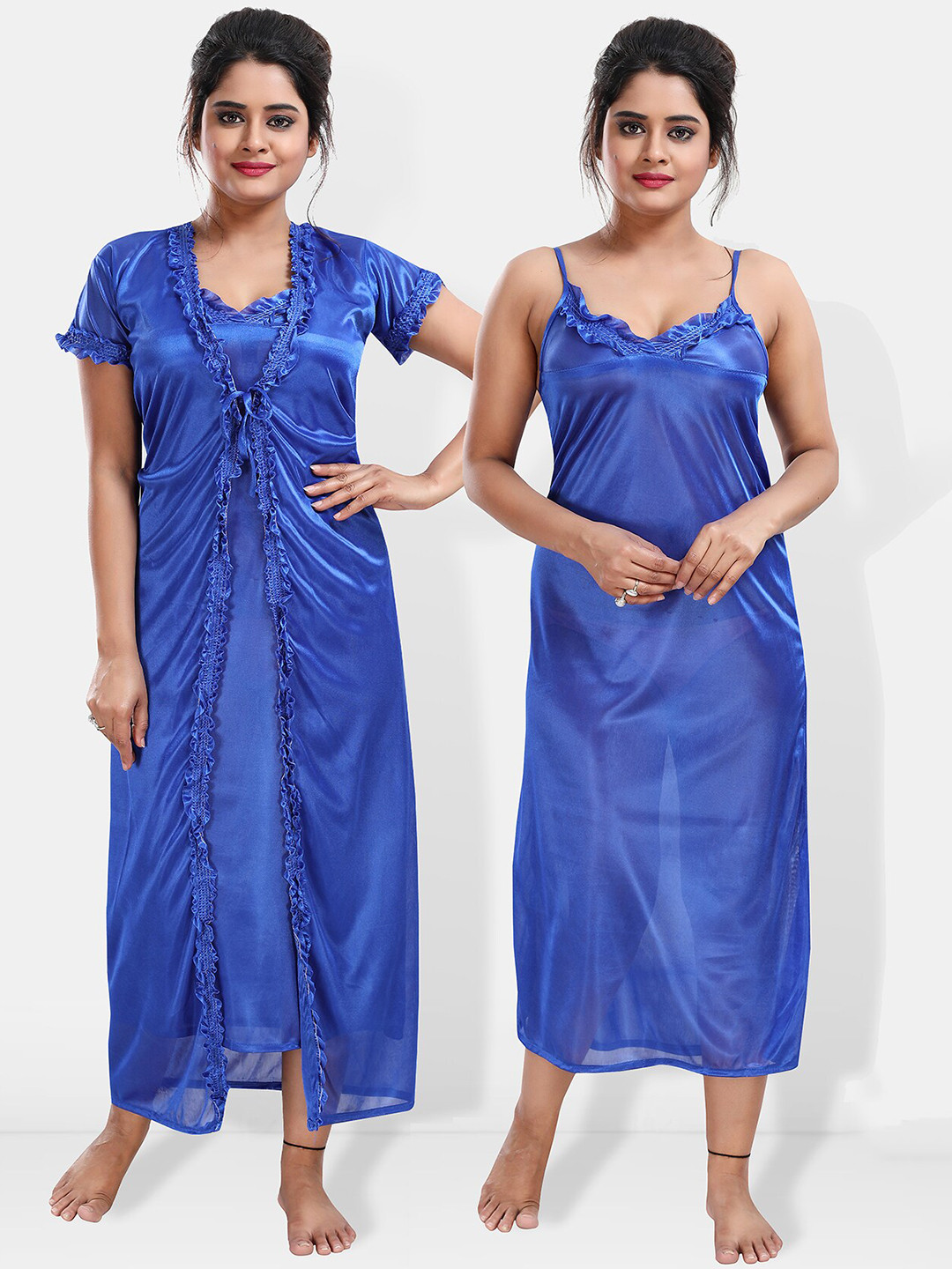 

Be You Satin Maxi Nightdress with Robe, Blue