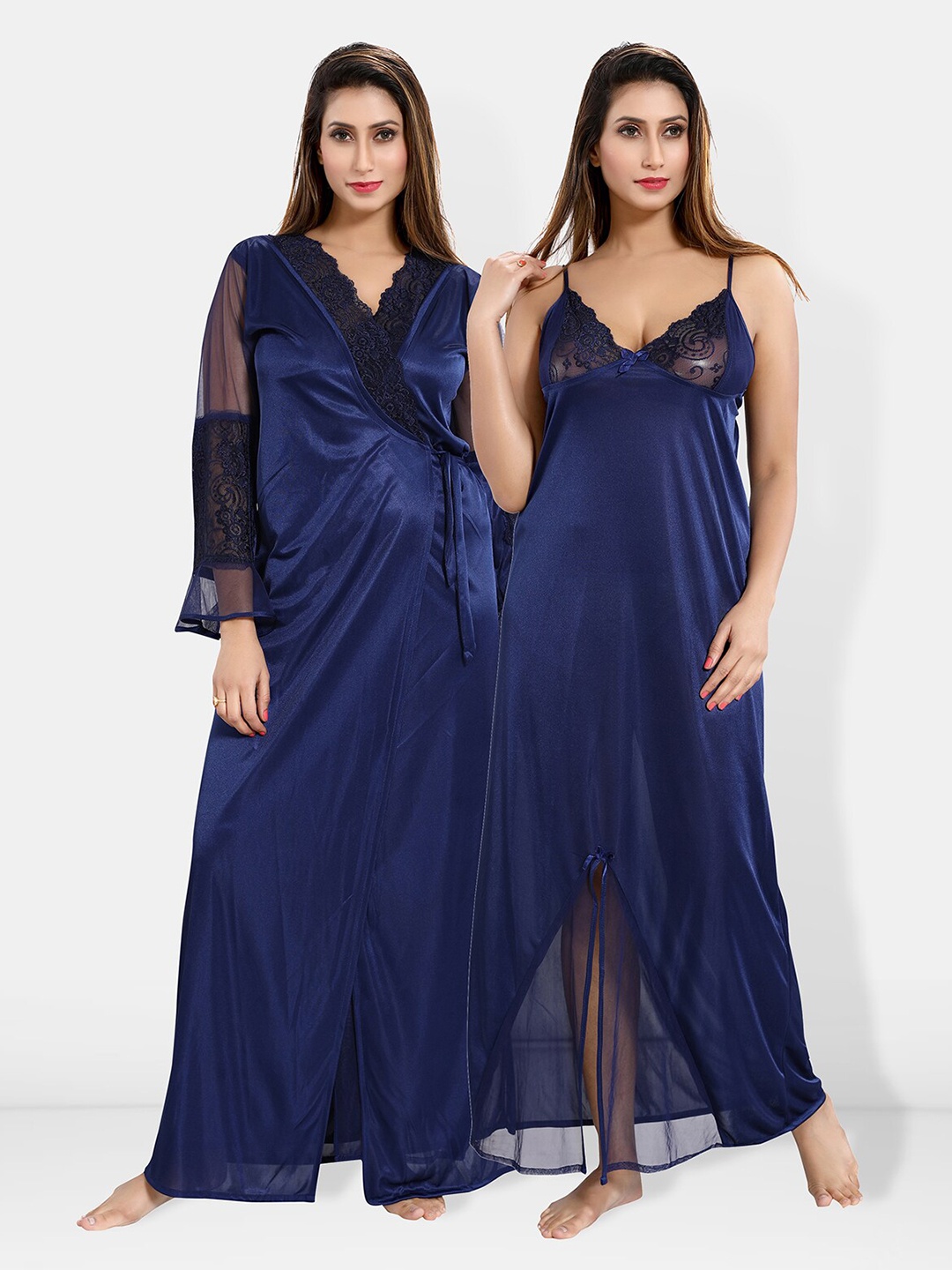 

Be You Satin Maxi Nightdress with Robe, Navy blue