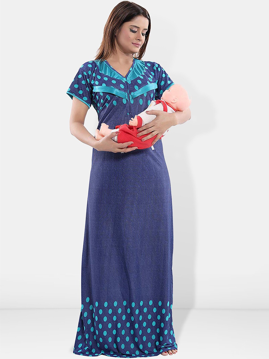 

Be You Printed Maternity Satin Maxi Nightdress, Blue