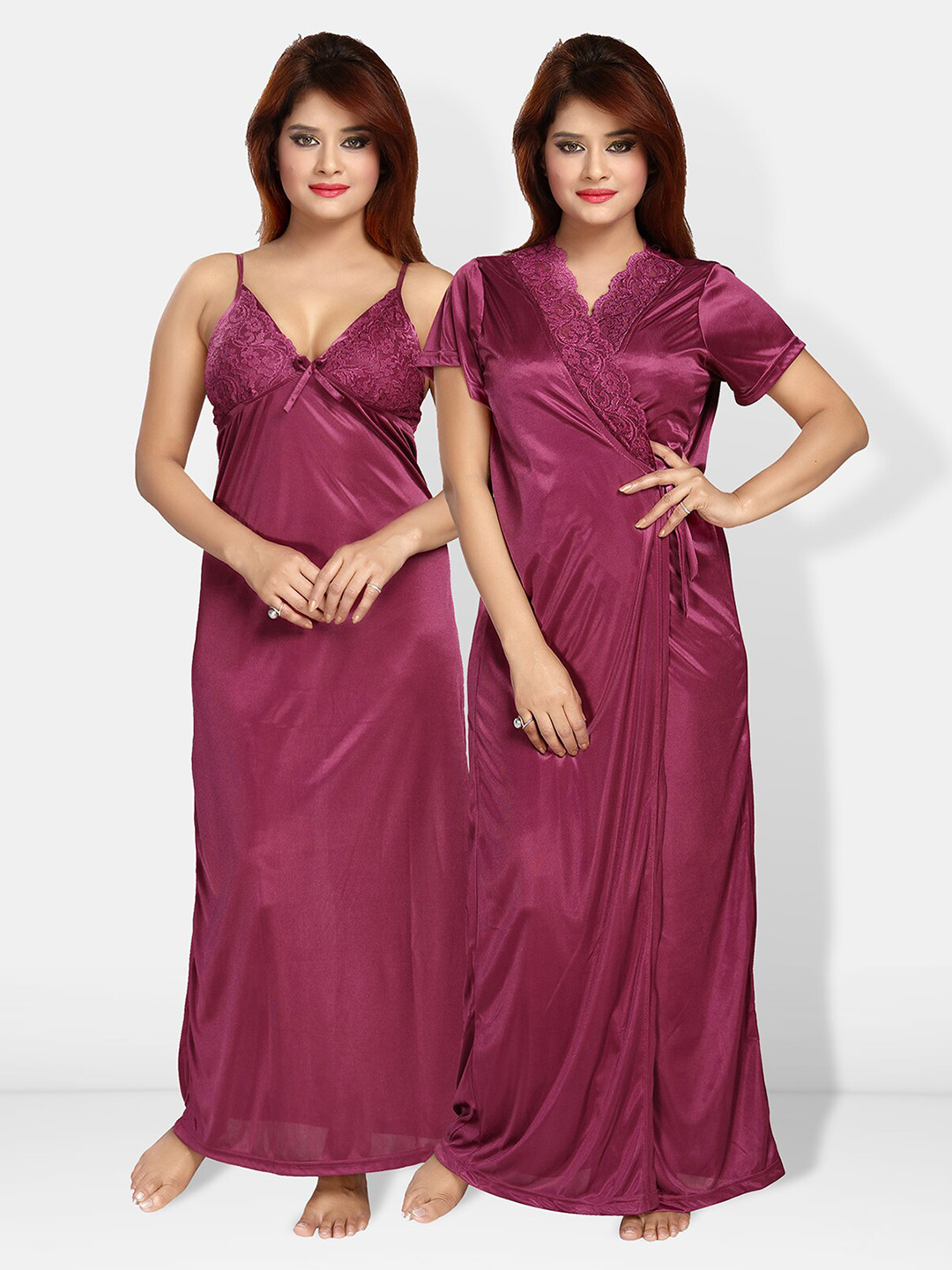 

Be You V-Neck Satin Maxi Nightdress With Robe, Magenta
