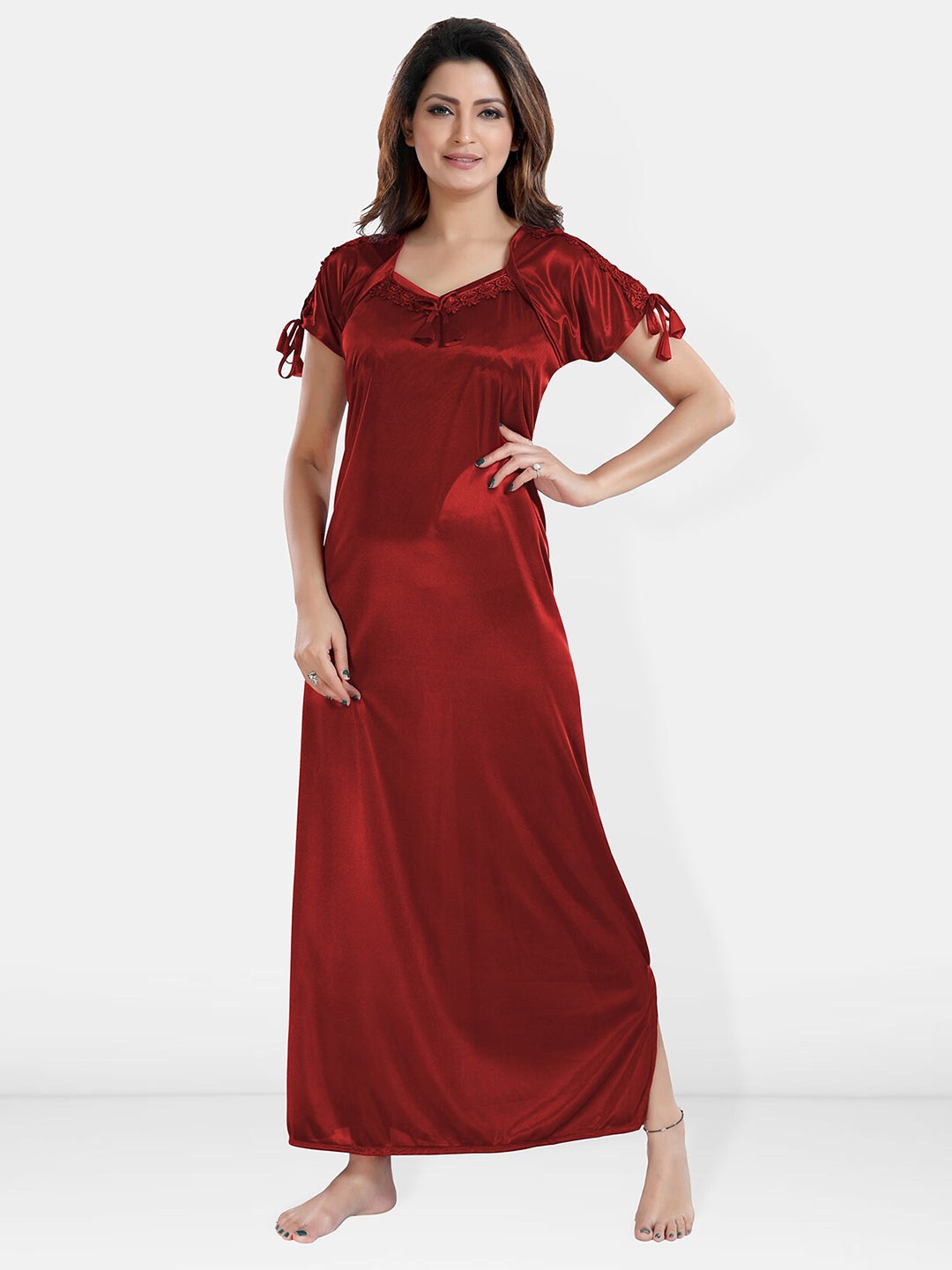 

Be You V-Neck Satin Maxi Nightdress, Maroon