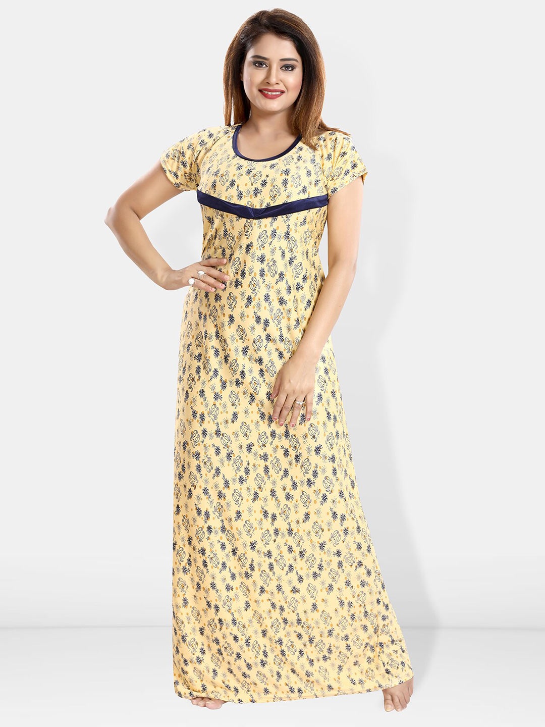 

Be You Floral Printed Maternity Maxi Nightdress, Yellow