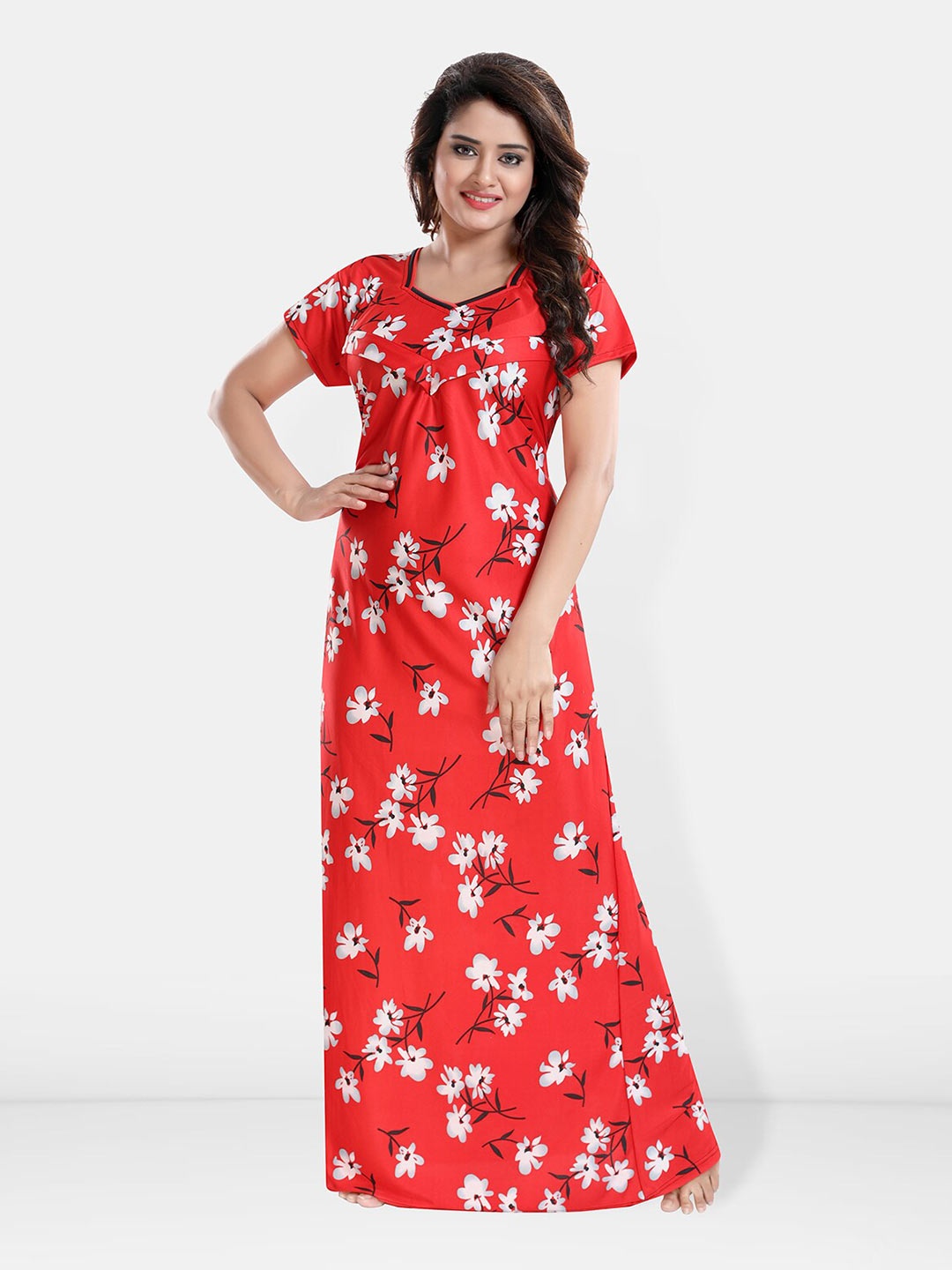 

Be You Floral Printed Maxi Satin Maternity Nightdress, Red
