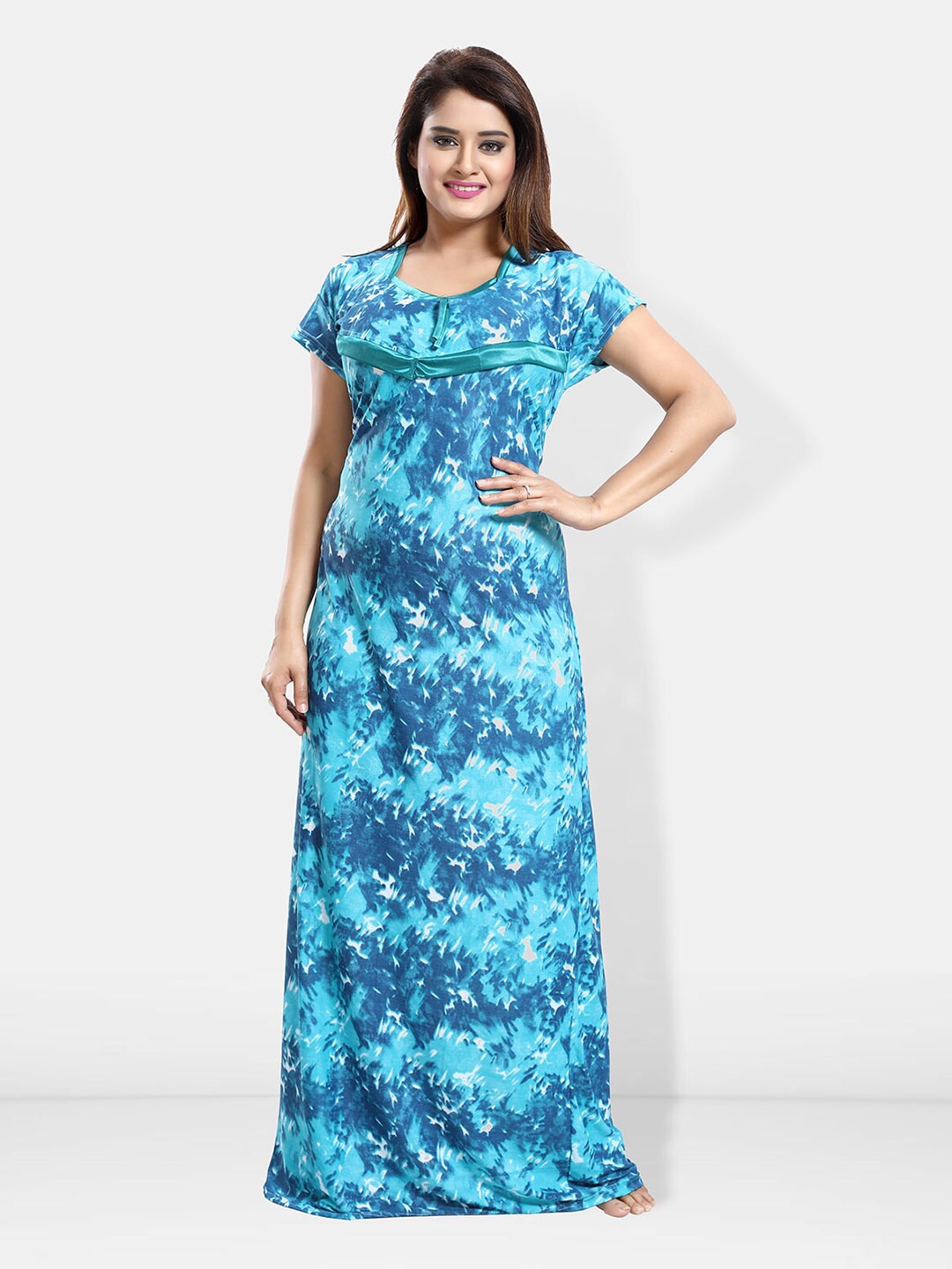 

Be You Abstract Printed Maxi Satin Maternity Nightdress, Turquoise blue