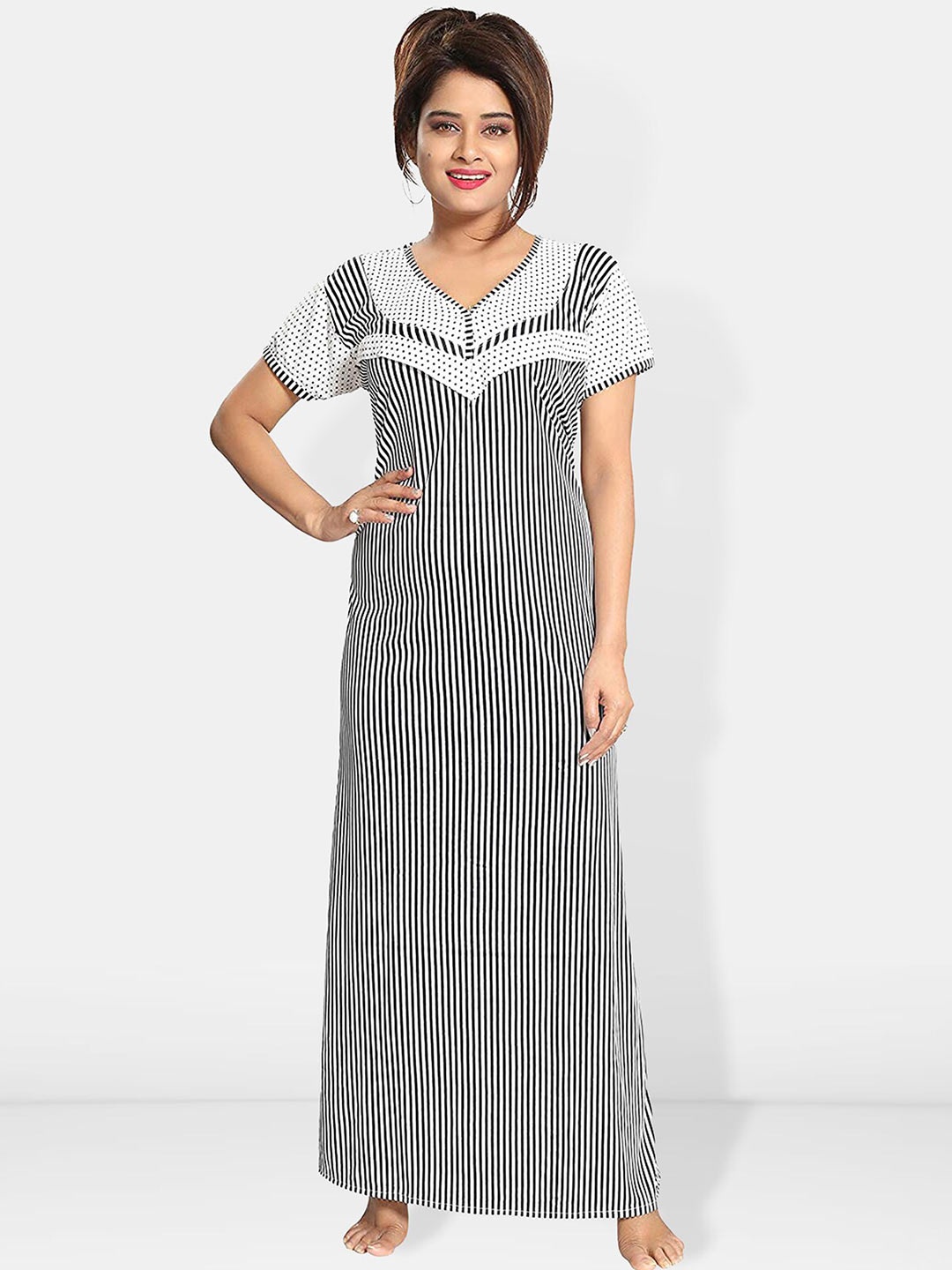 

Be You Striped Maxi Satin Maternity Sweat Nightdress, Black
