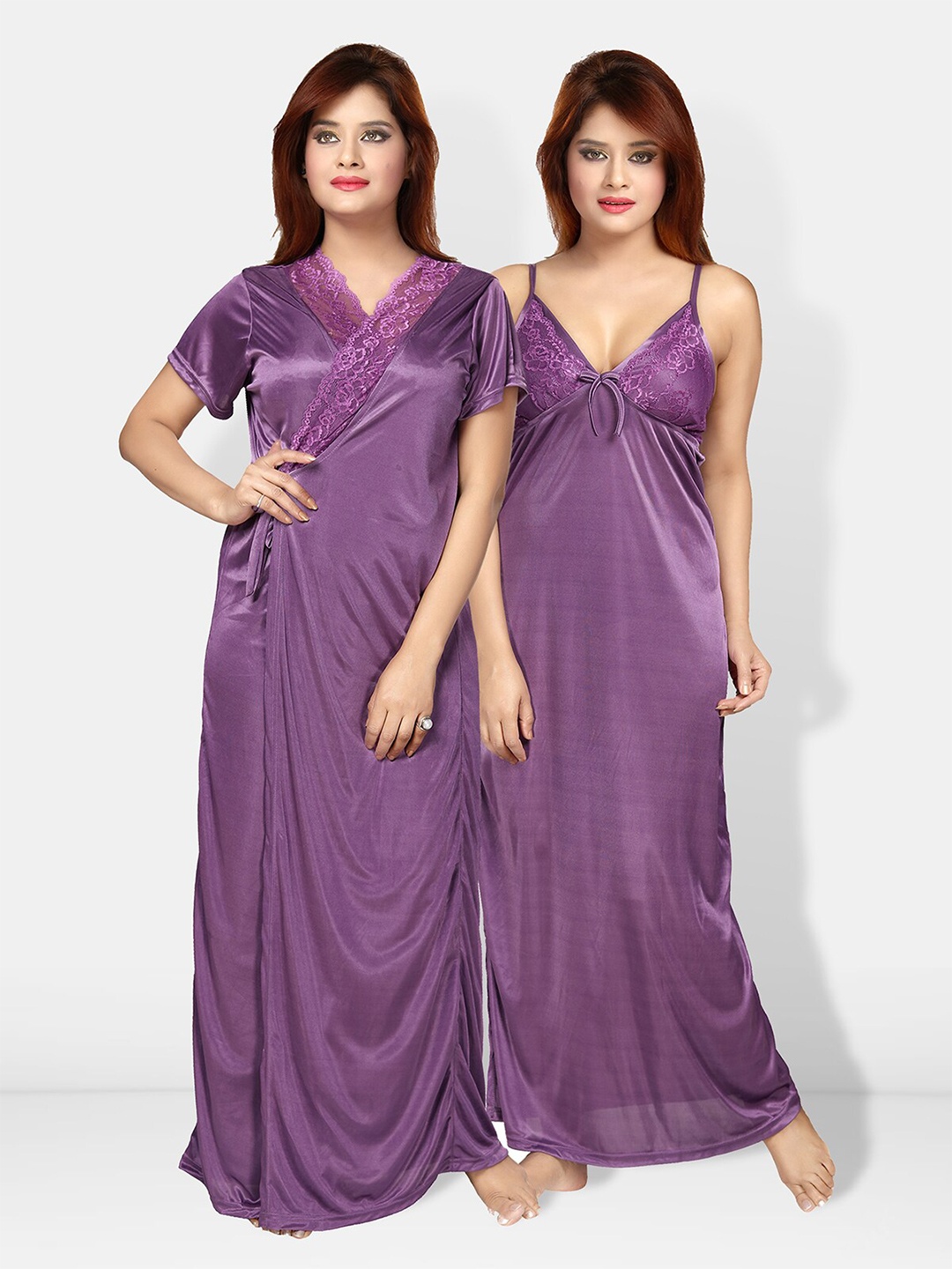 

Be You V-Neck Maxi Wrap Nightdress With Robe, Purple