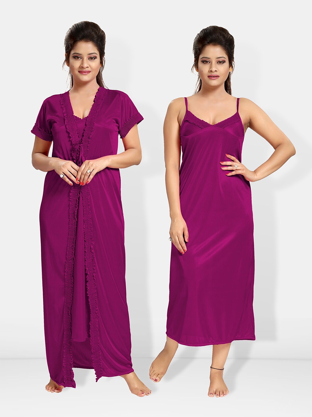 

Be You V-Neck Satin Maxi Wrap Nightdress With Robe, Magenta