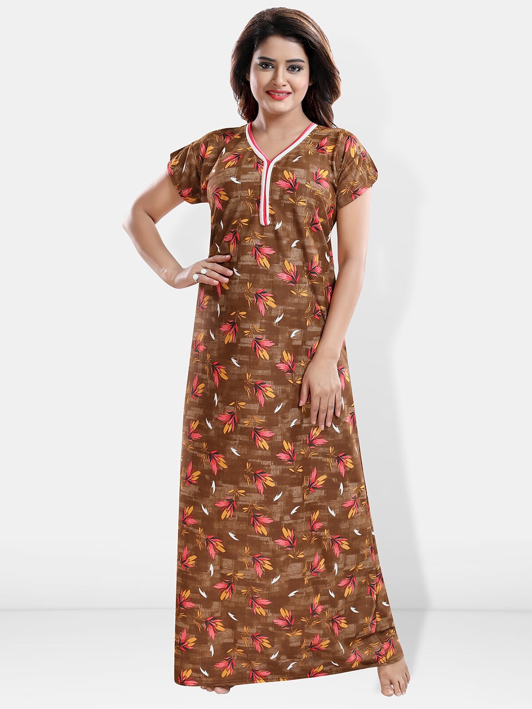

Be You Printed Satin Maxi Nightdress, Brown