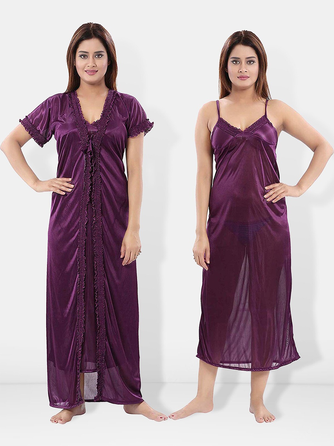 

Be You Satin Maxi Nightdress with Robe, Purple