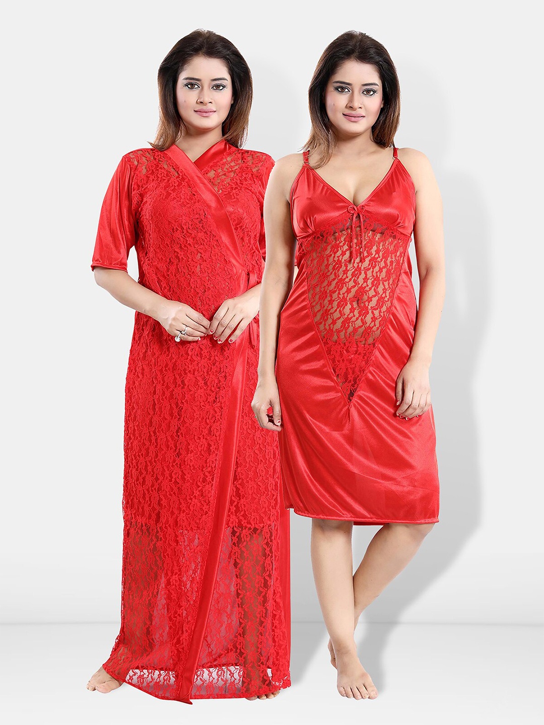

Be You V-Neck Satin Maxi Nightdress With Robe, Red