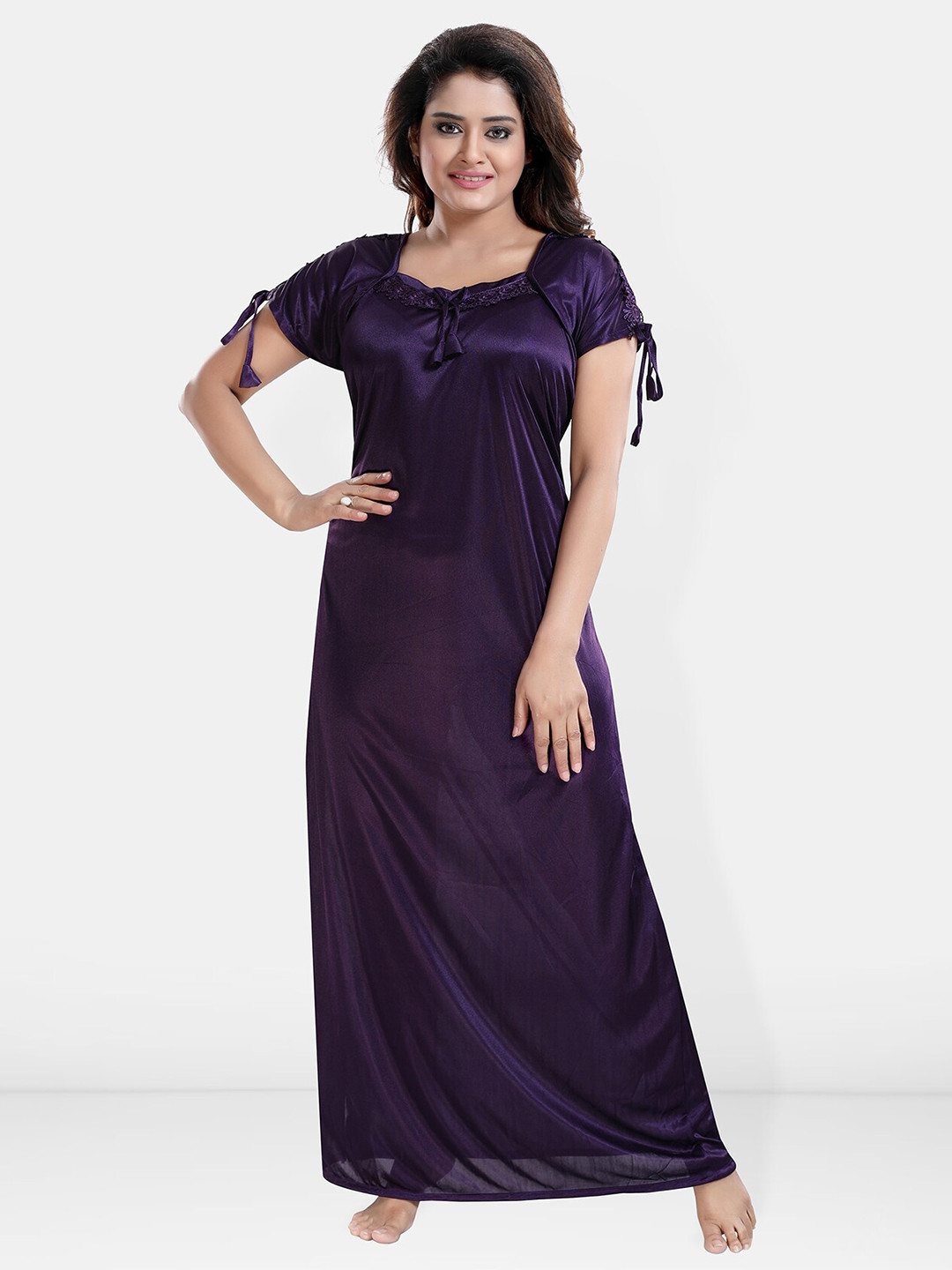 

Be You V-Neck Satin Maxi Sweat Nightdress, Purple