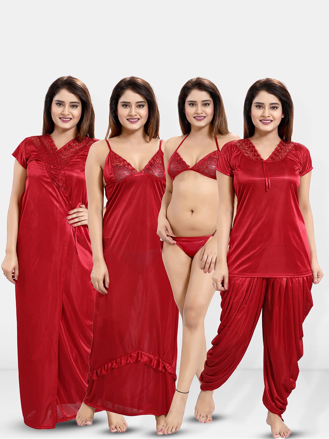 

Be You 6 Pieces Satin Maxi Nightdress, Maroon