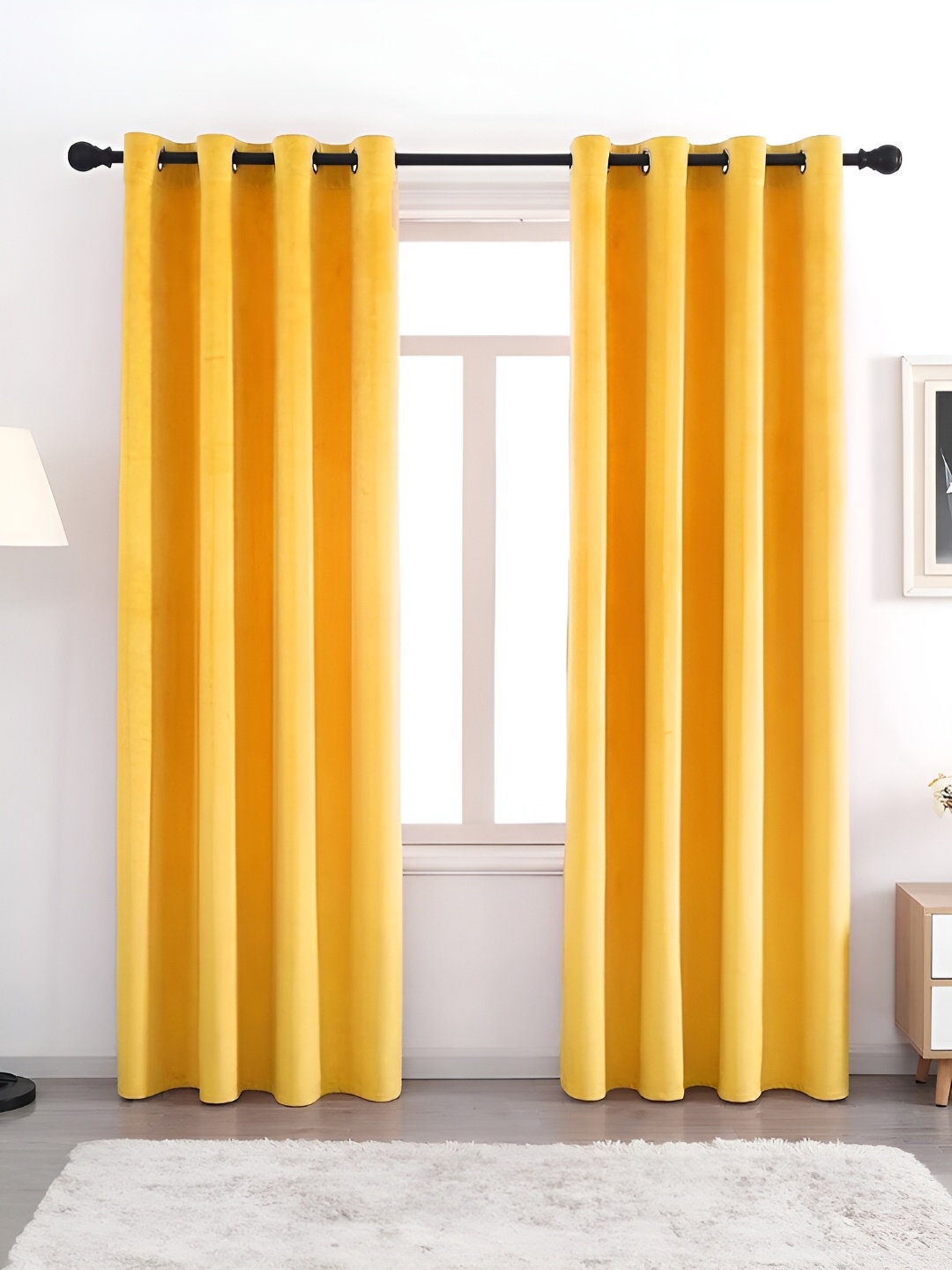 

AEROHAVEN Yellow 2 Pcs Room Darkening Eyelet Long Door Curtains