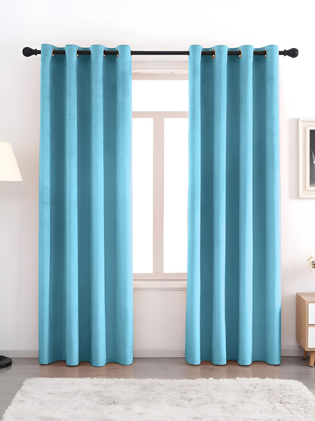 

AEROHAVEN Turquoise Blue 2 Pcs Room Darkening Long Door Curtains
