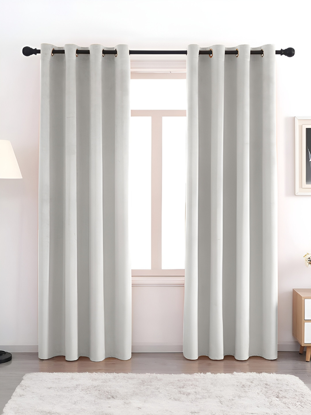 

AEROHAVEN Silver-Toned 2 Pcs Room Darkening Eyelet Long Door Curtains