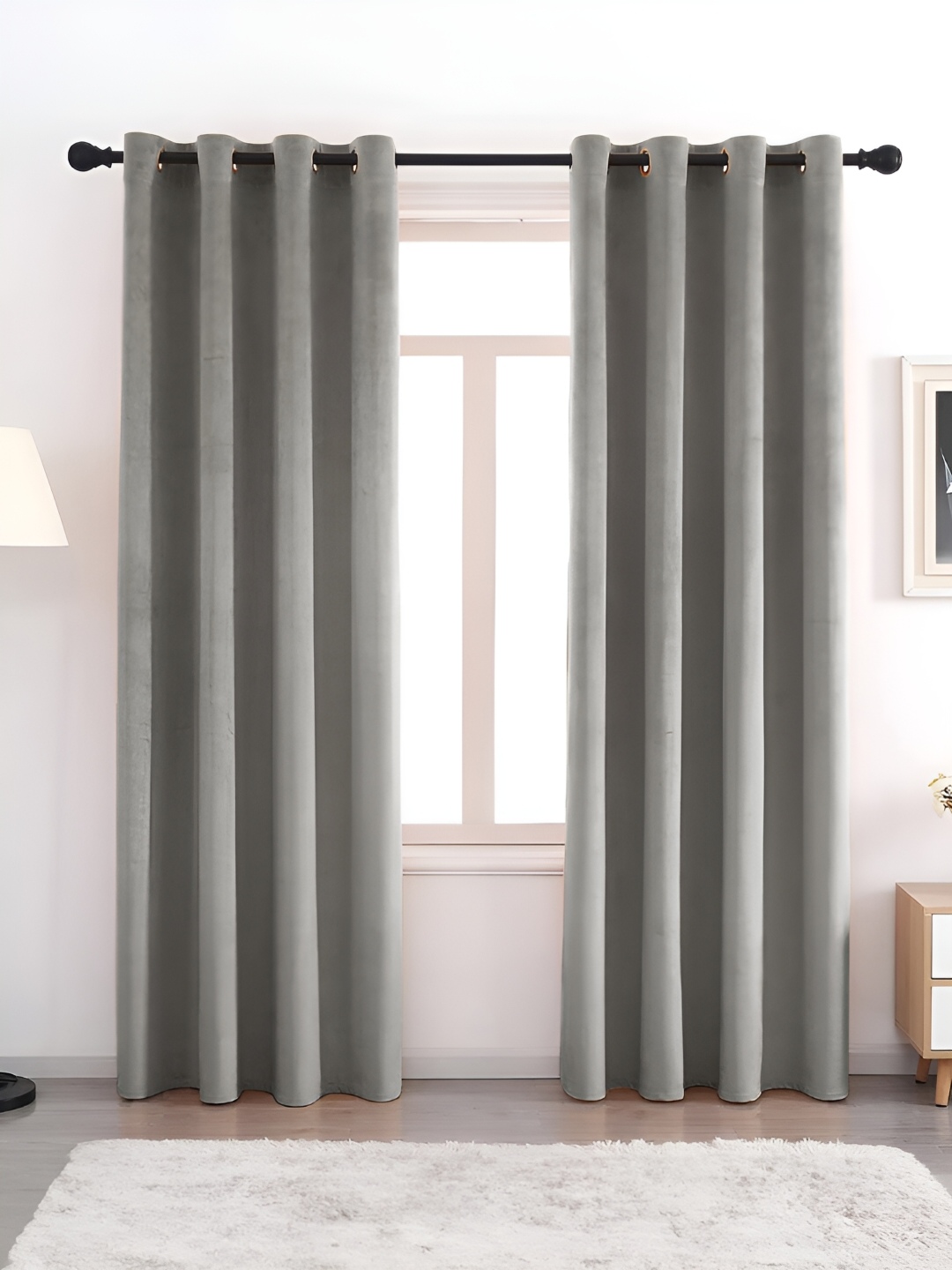 

AEROHAVEN Grey 2 Pcs Room Darkening Eyelet Long Door Curtains