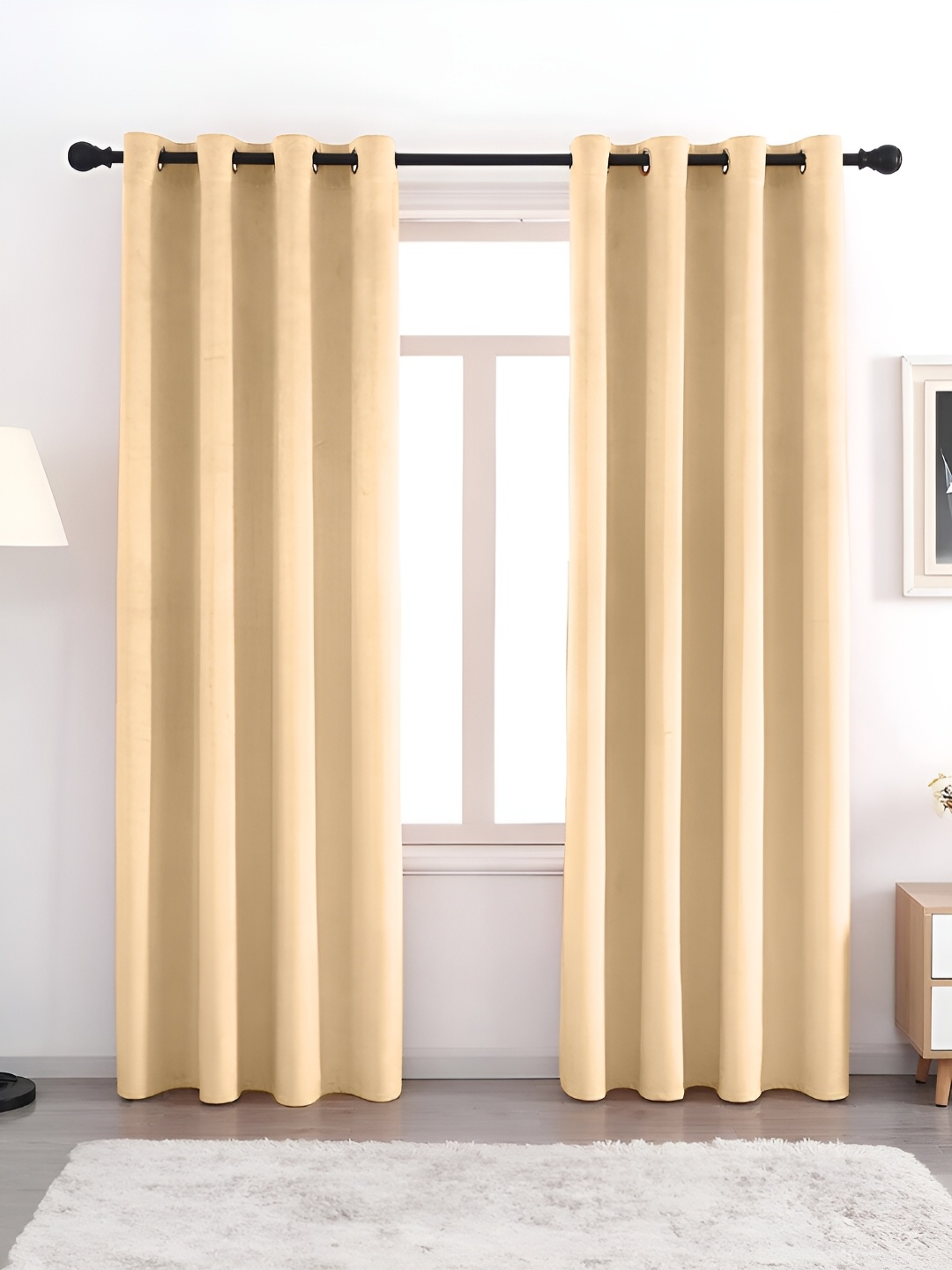 

AEROHAVEN Cream-Coloured 2 Pcs Room Darkening Eyelet Long Door Curtains