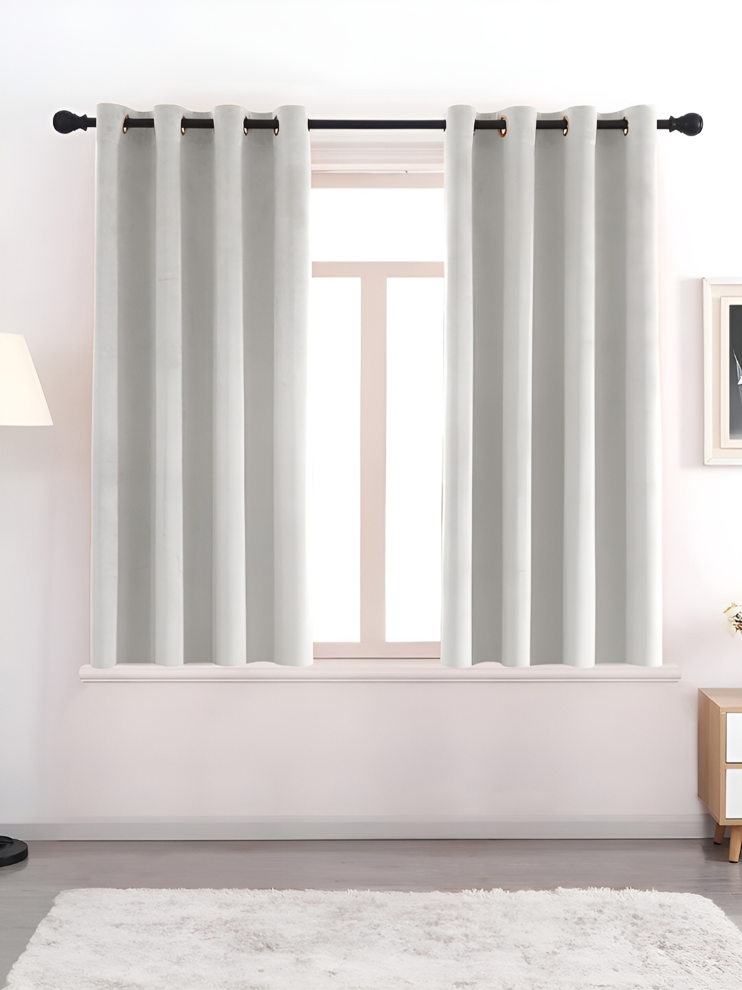 

AEROHAVEN Silver-Toned 2 Pcs Room Darkening Eyelet Window Curtains