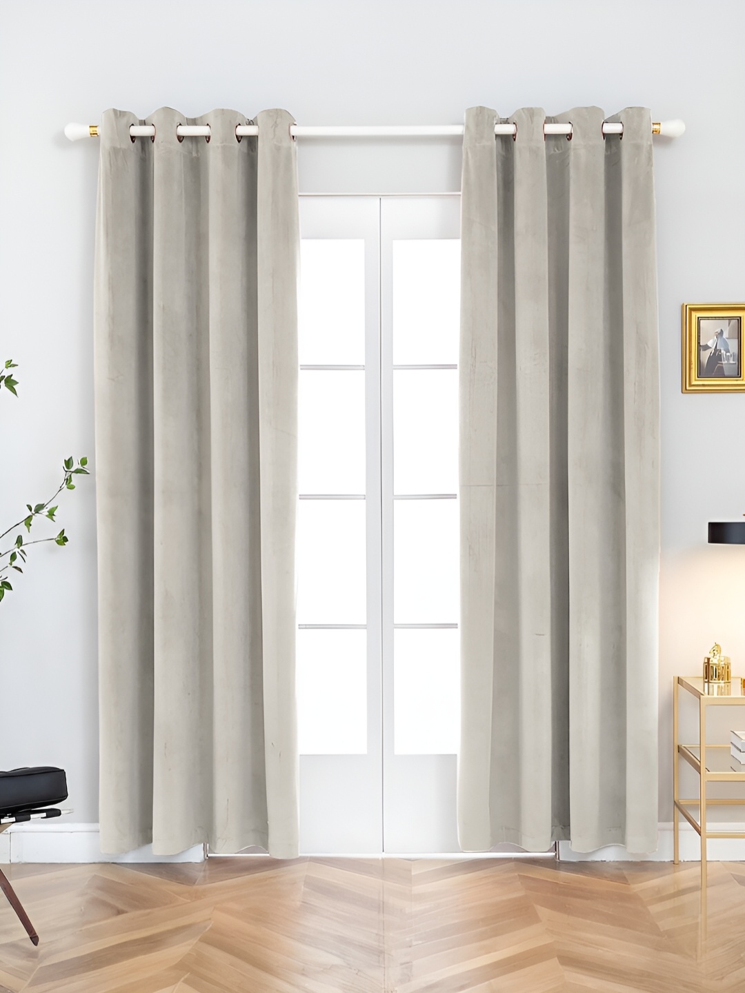 

Aura Silver-Toned 2 Pieces Room Darkening Long Door Curtain