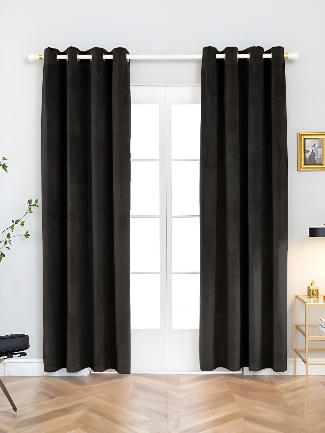 

Aura Black 2 Pieces Room Darkening Long Door Curtain
