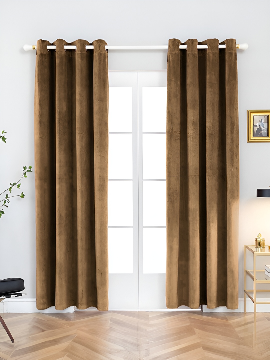 

Aura Coffee Brown 2 Pieces Room Darkening Door Curtain