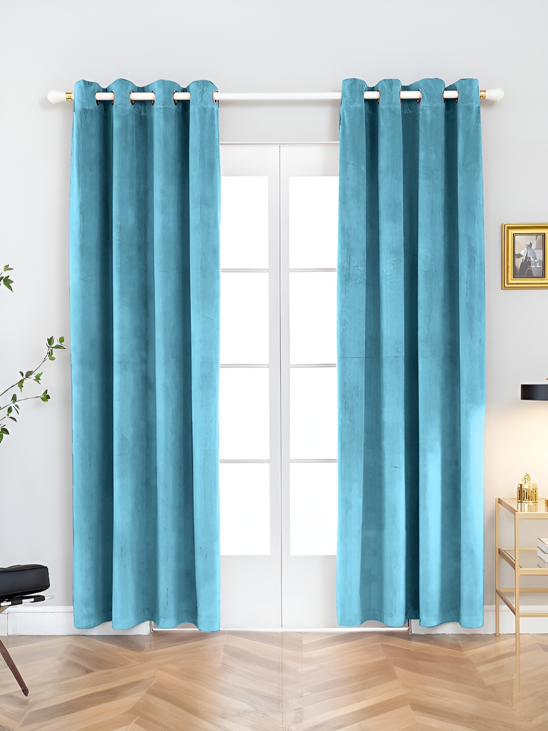 

Aura Turquoise Blue 2 Pieces Room Darkening Long Door Curtain