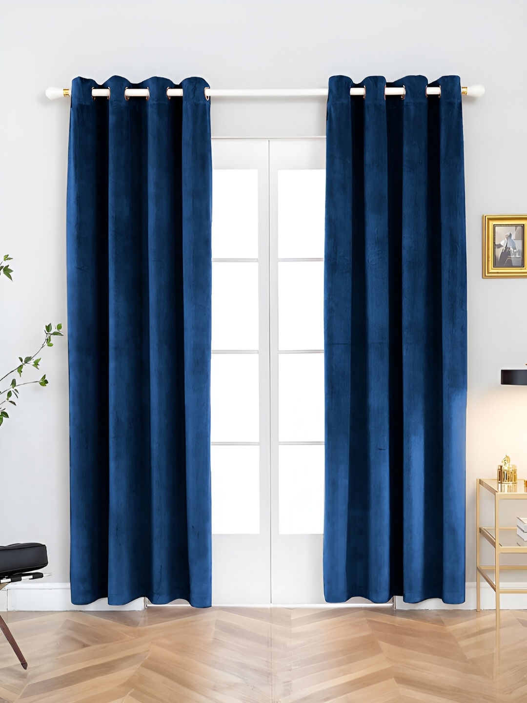 

Aura Navy Blue 2 Pieces Room Darkening Door Curtain