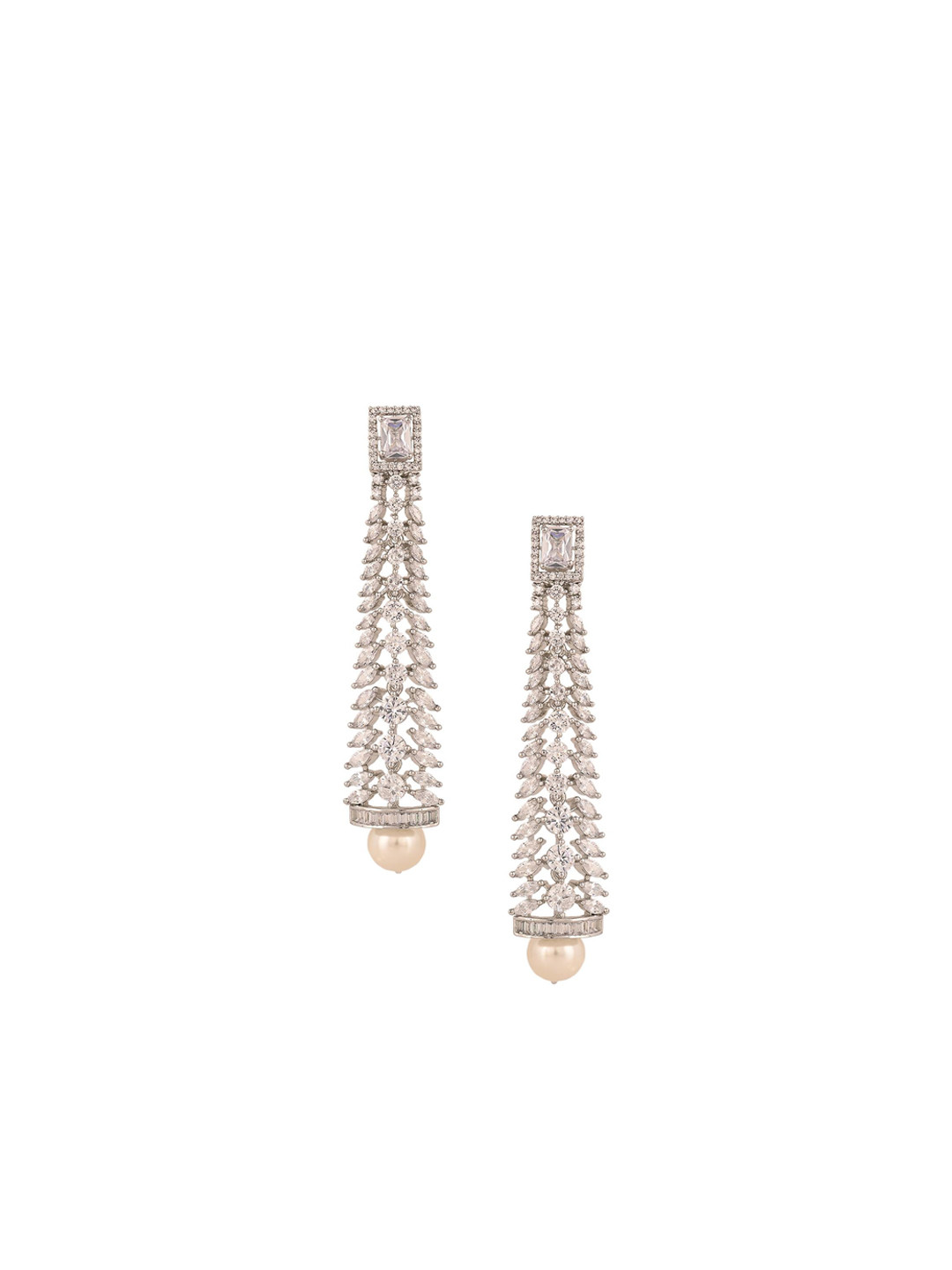 

RATNAVALI JEWELS Silver-Plated American Diamond Studded Classic Drop Earrings