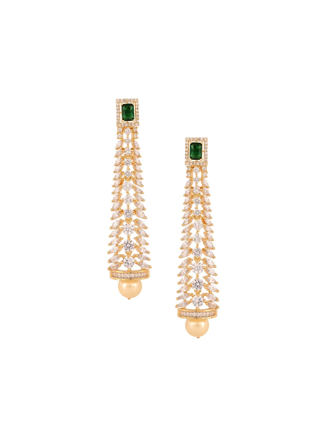 

RATNAVALI JEWELS Gold-Plated American Diamond Studded Classic Drop Earrings