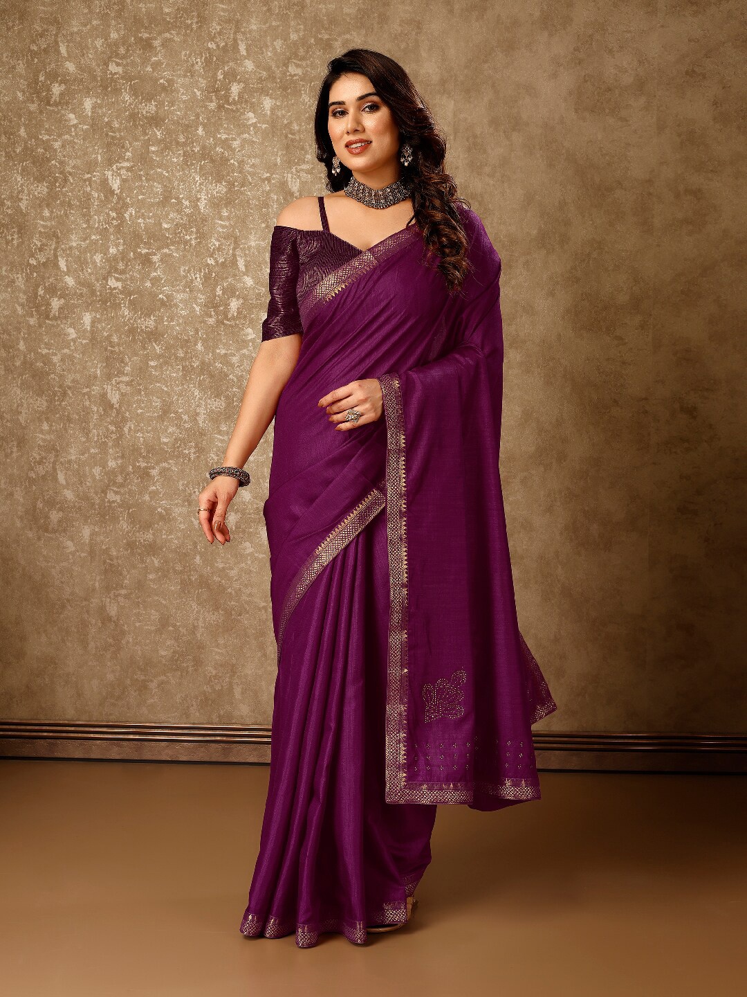 

KALINI Pure Chiffon Saree, Purple