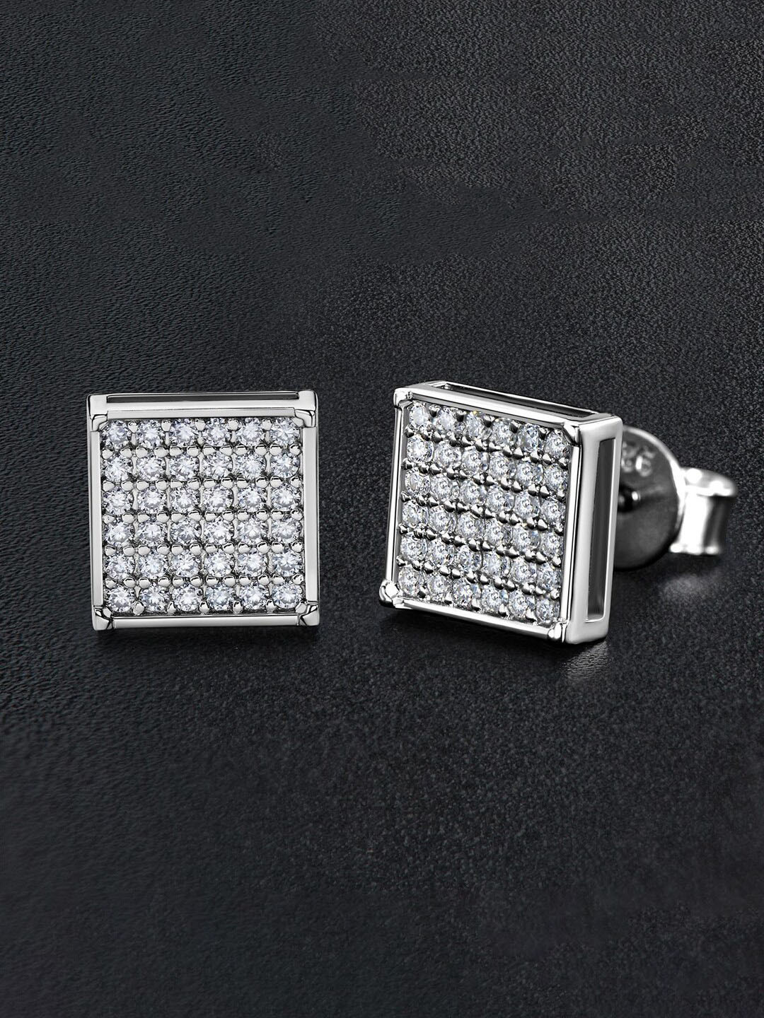 

FIMBUL Stainless Steel Cubic Zirconia Studded Square Studs Earrings, Silver