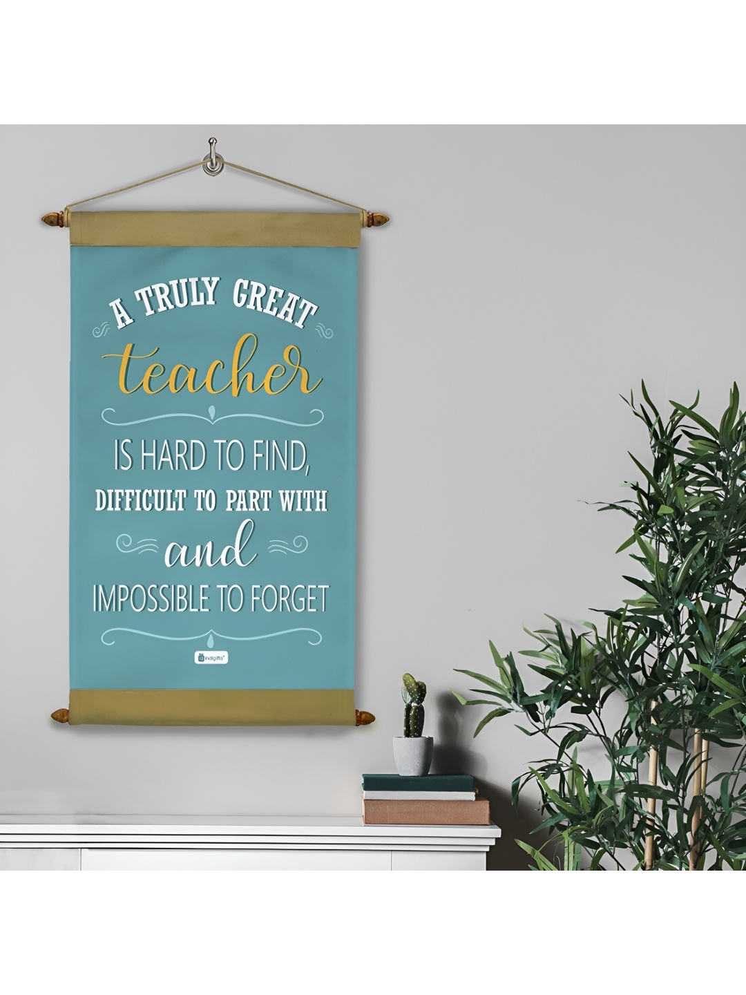 

Indigifts Yellow & Sea Green Teacher Printed Scroll Hanging Wall Decor