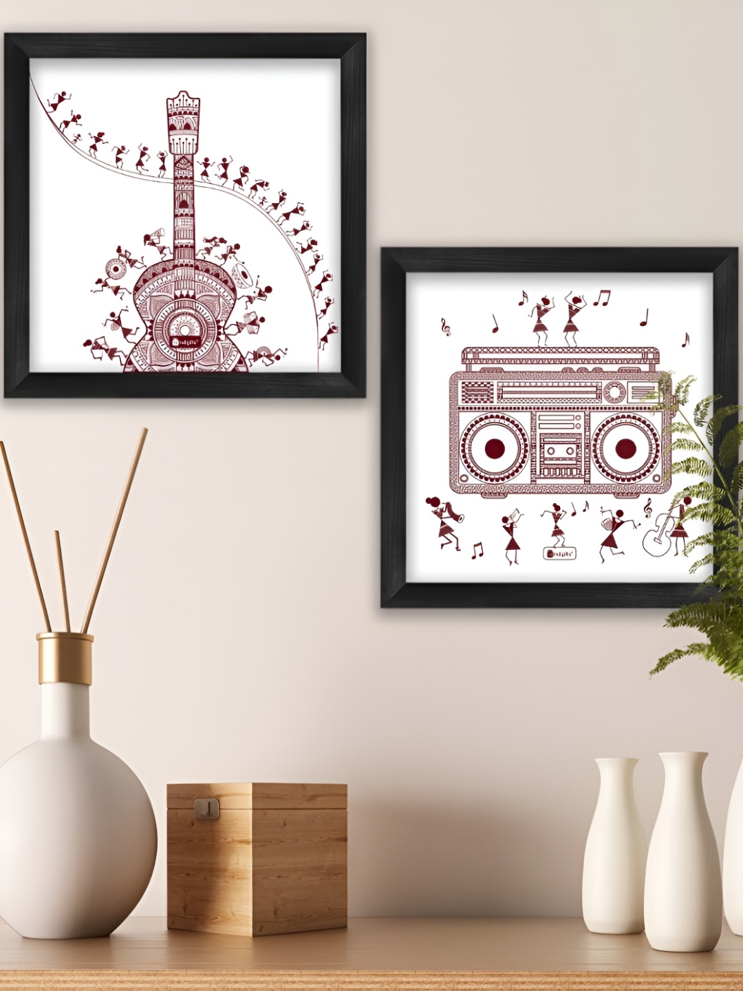 

Indigifts White 2 Pieces Music Lover Artistic Design Printed Wooden Wall Art