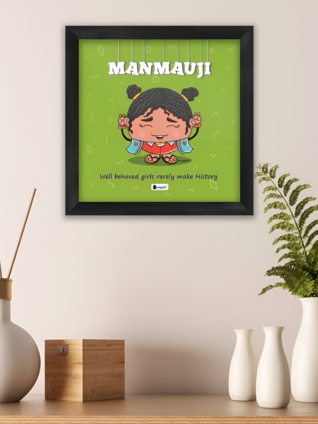 

Indigifts Green Manmauji Printed Wooden Wall Art