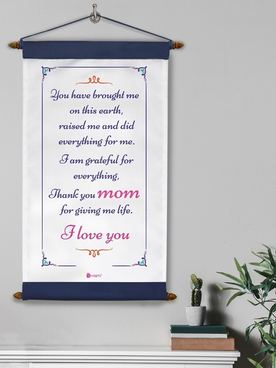 

Indigifts White & Blue Typography Printed Scroll Card Wall Decor