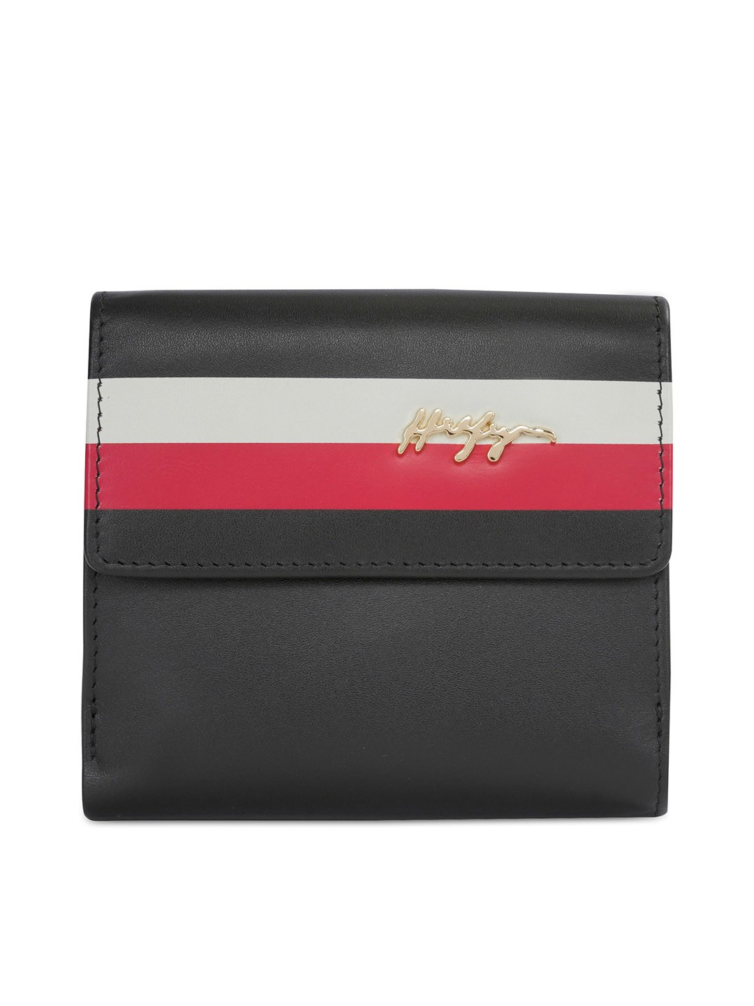 

Tommy Hilfiger Striped Leather Two Fold Wallet, Black