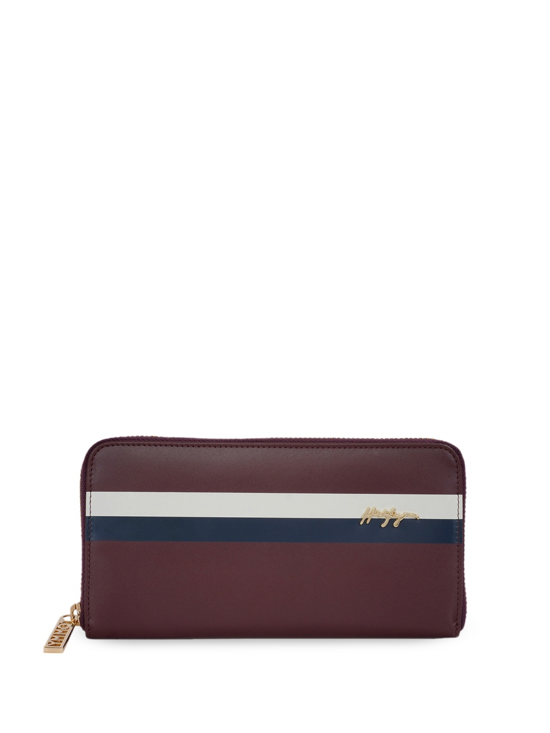 

Tommy Hilfiger Clare Striped Leather Zip Around Wallet, Maroon
