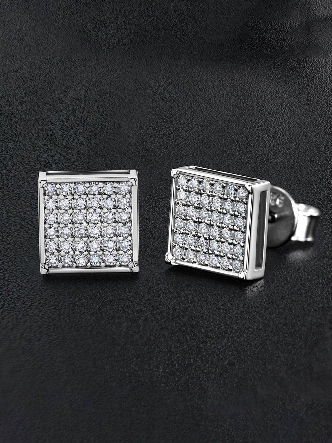 

Krelin Stainless Steel Cubic Zirconia Studded Square Studs Earrings, Silver