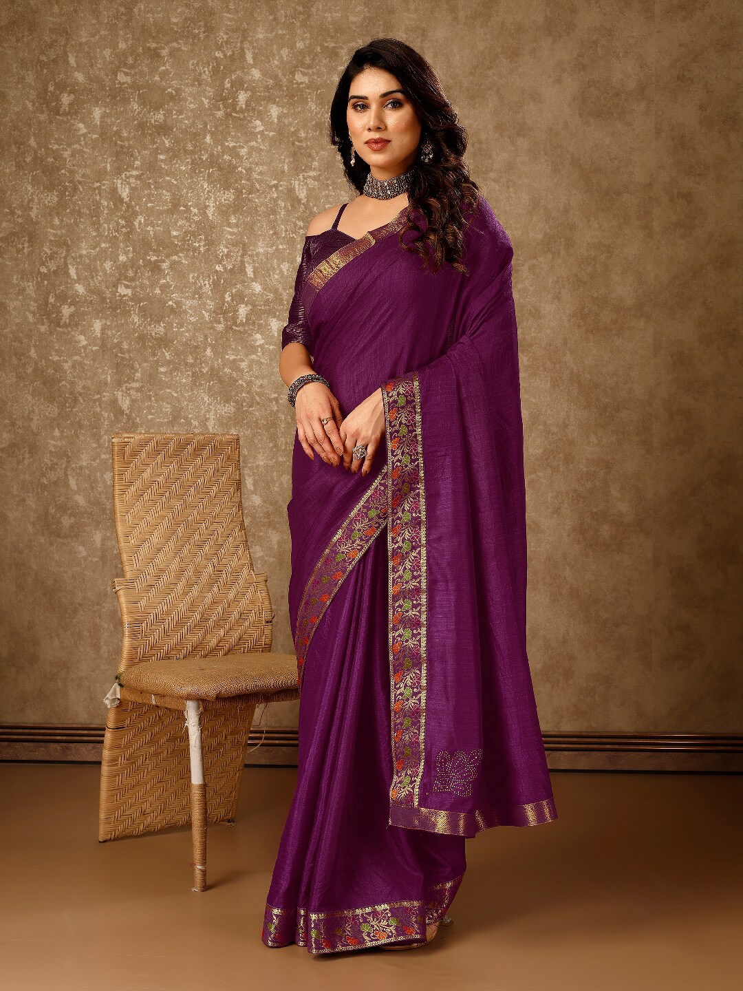 

KALINI Jacquard Pure Chiffon Saree, Purple