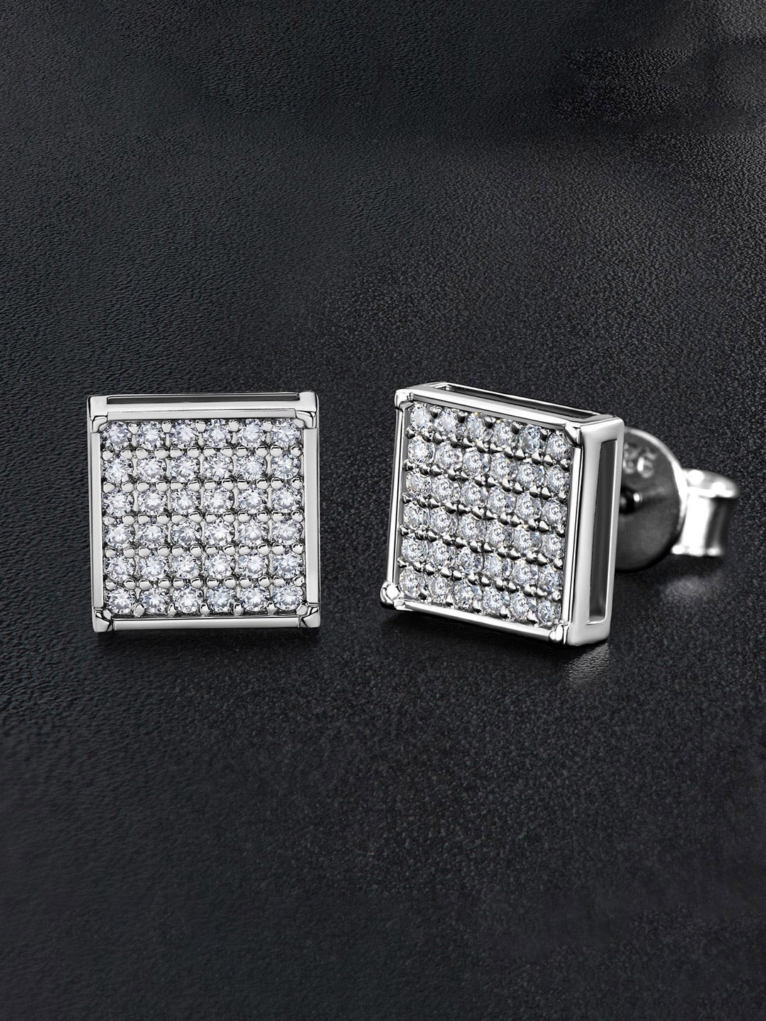 

VAGHBHATT Stainless Steel Cubic Zirconia Square Studs Earrings, Silver