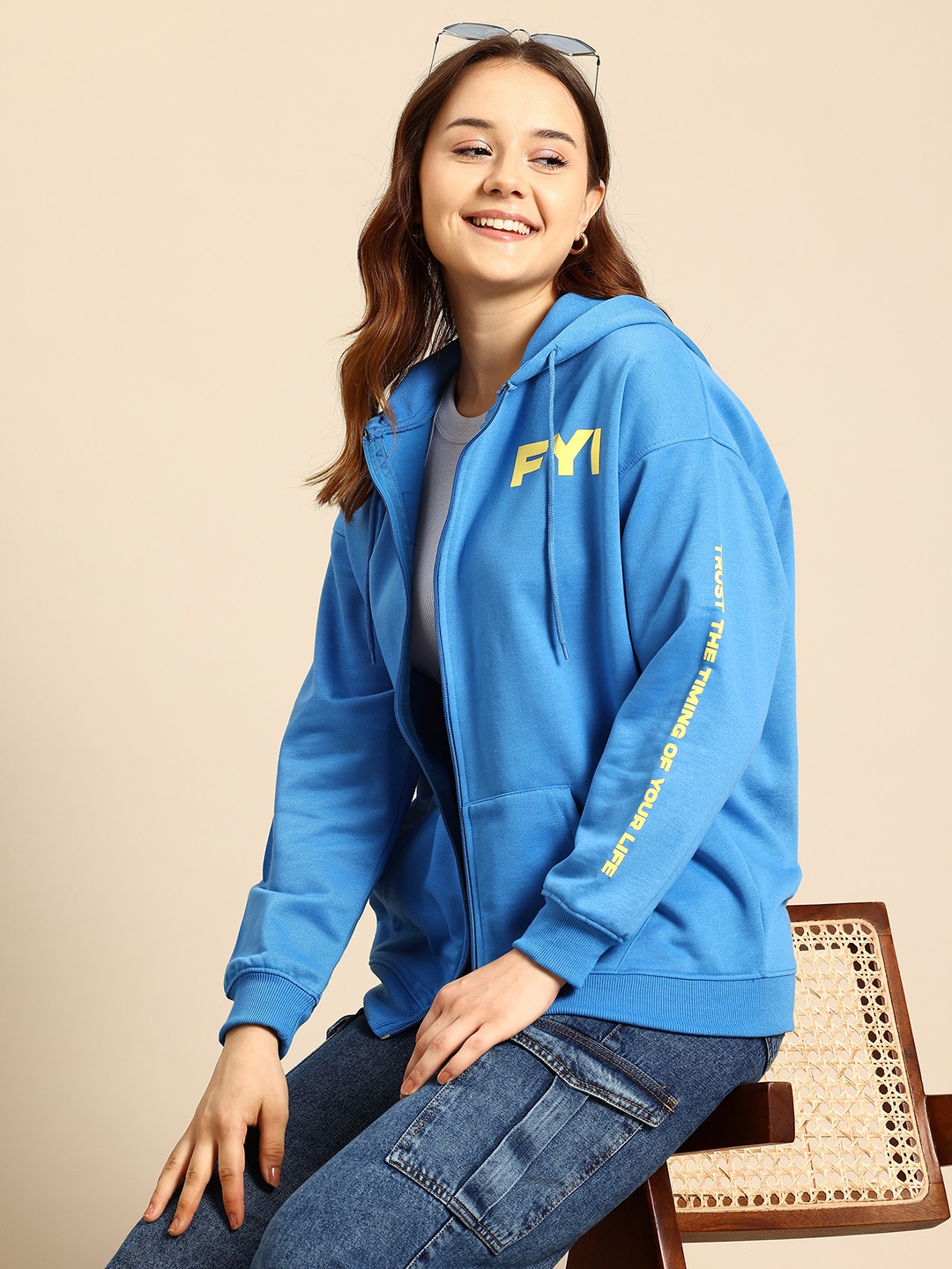 

Mast & Harbour Printed Hooded Sweatshirt, Blue