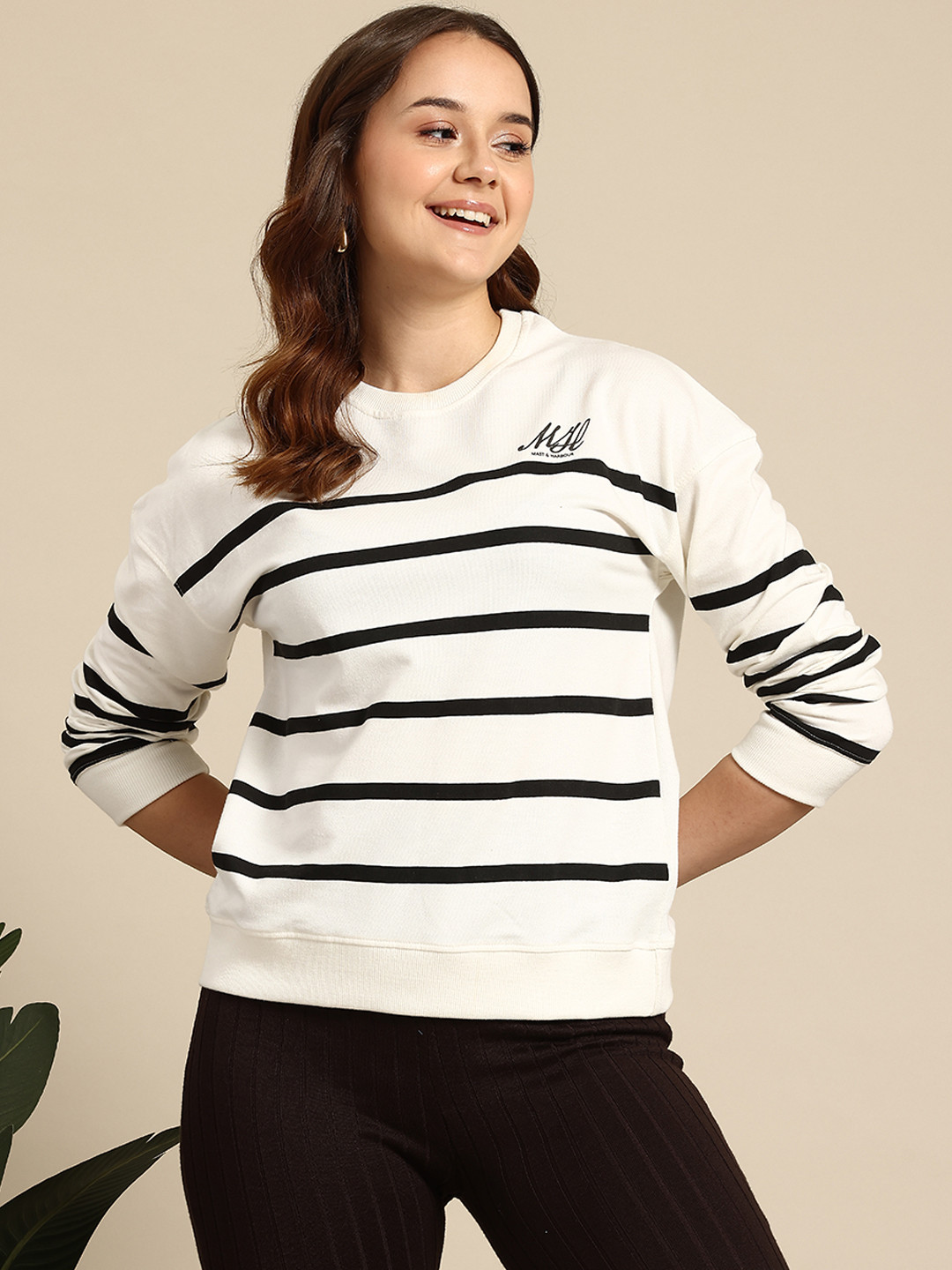 

Mast & Harbour Striped Sweatshirt, White