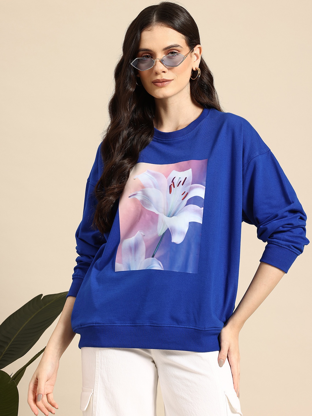 

Mast & Harbour Graphic Print Drop-Shoulder Sleeve Sweatshirt, Blue