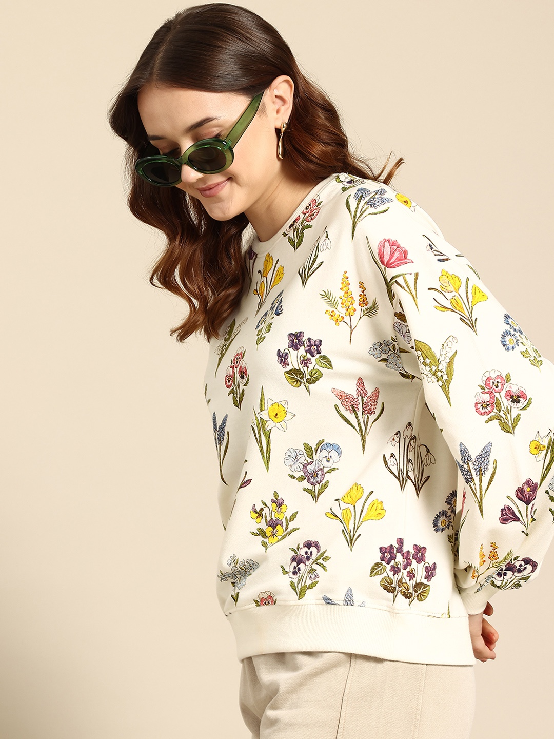 

Mast & Harbour Floral Print Sweatshirt, White