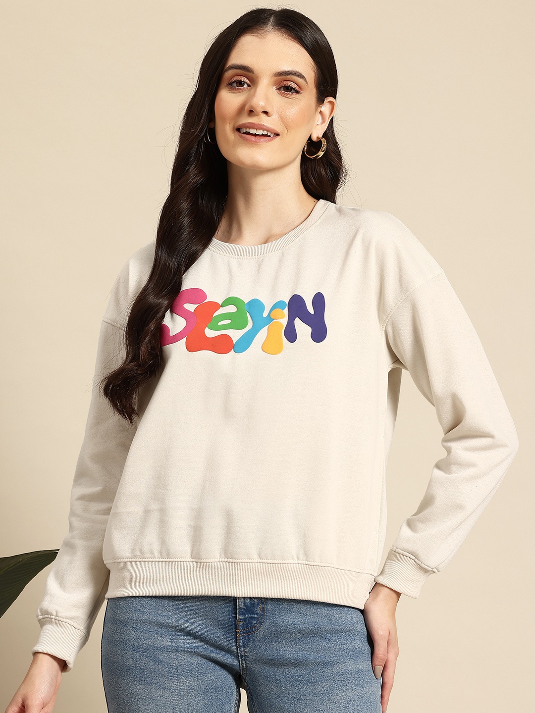 

Mast & Harbour Women Printed Sweatshirt, Off white